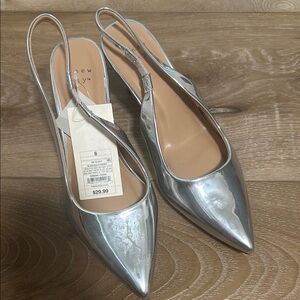 A New Day Silver Slingback Pointed kitten heel